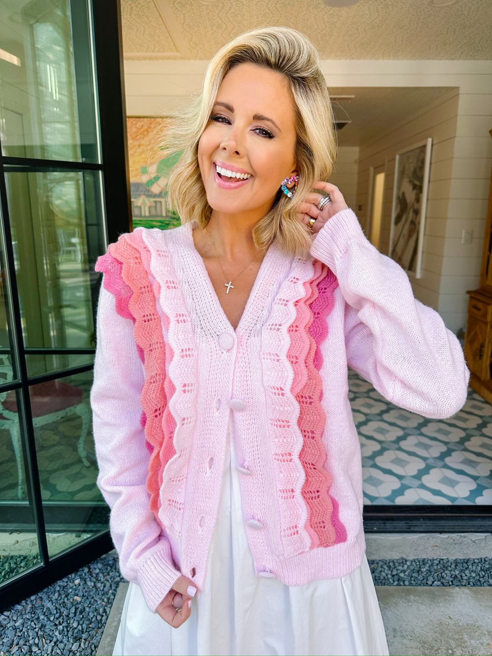 FLOURISHING FRILLS CARDIGAN - PINK