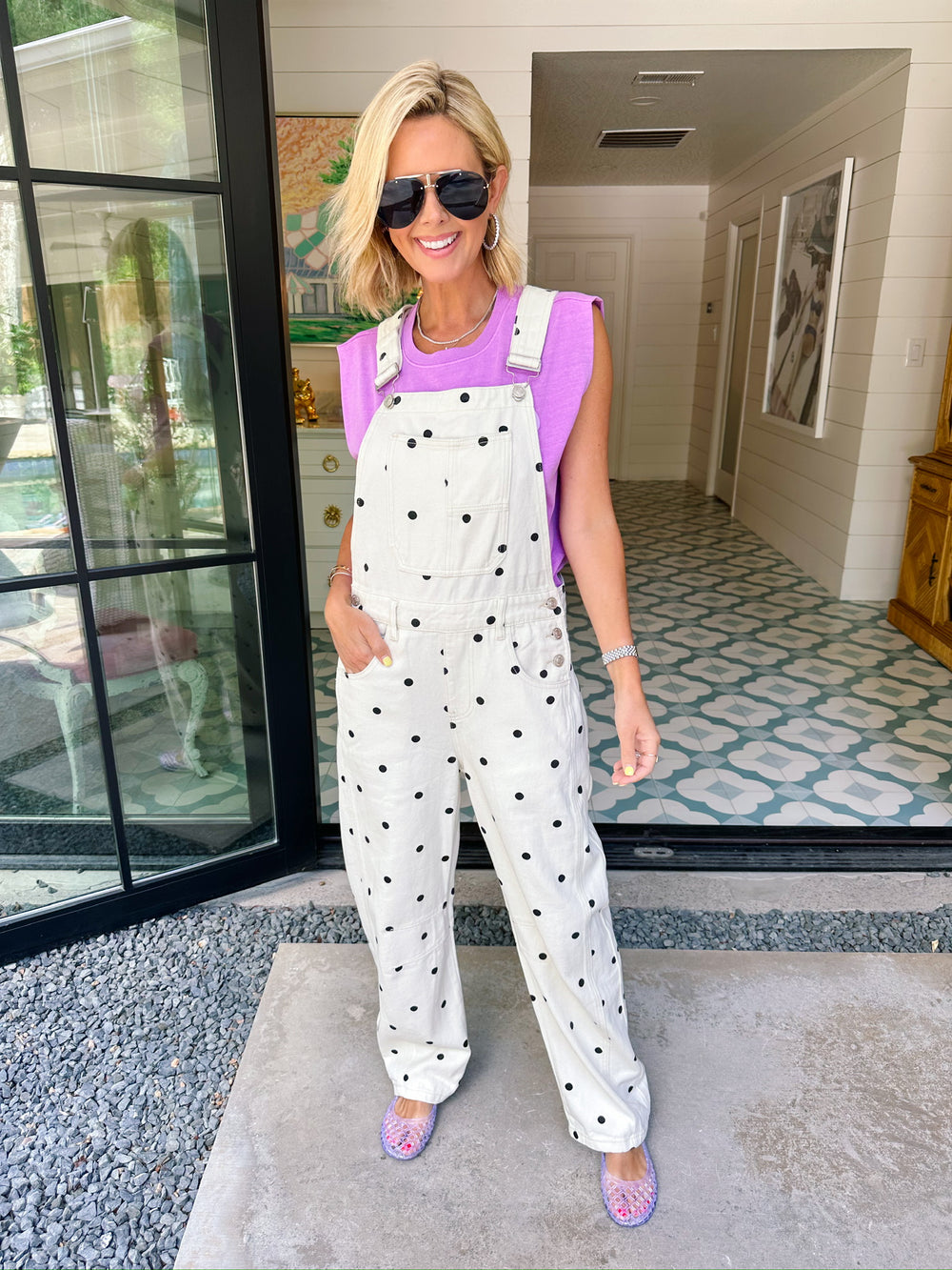 AMBER POLKA DOT DENIM OVERALLS
