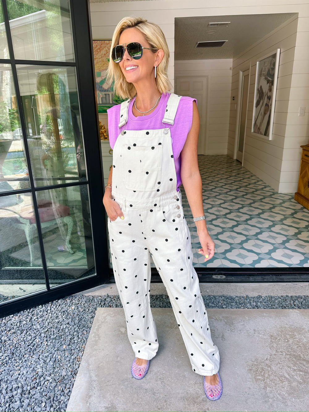 AMBER POLKA DOT DENIM OVERALLS