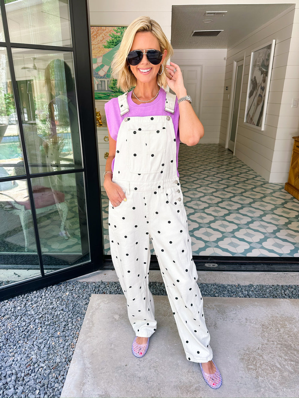 AMBER POLKA DOT DENIM OVERALLS