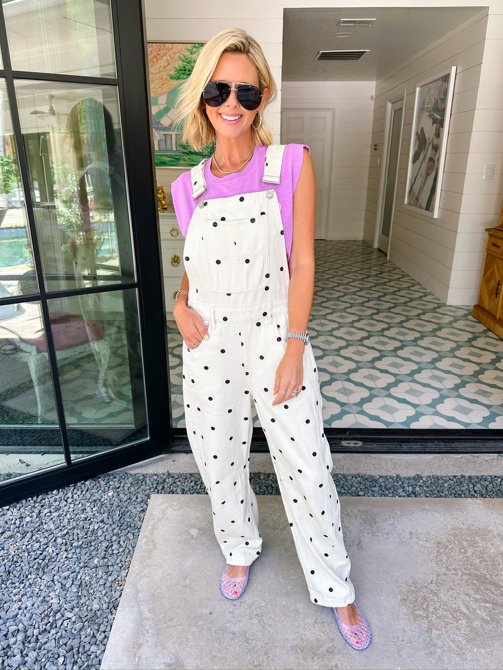 AMBER POLKA DOT DENIM OVERALLS