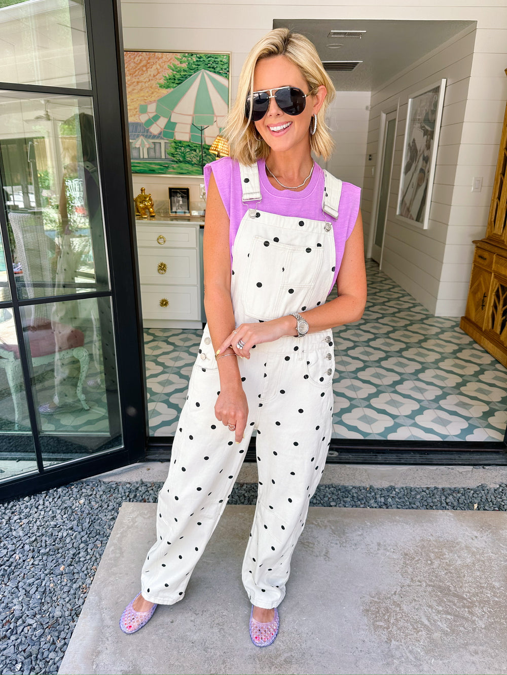 AMBER POLKA DOT DENIM OVERALLS