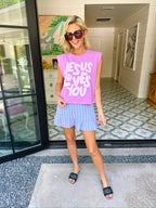 JESUS LOVES YOU SMILEY MUSCLE TEE - VIOLET