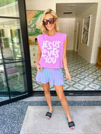 JESUS LOVES YOU SMILEY MUSCLE TEE - VIOLET