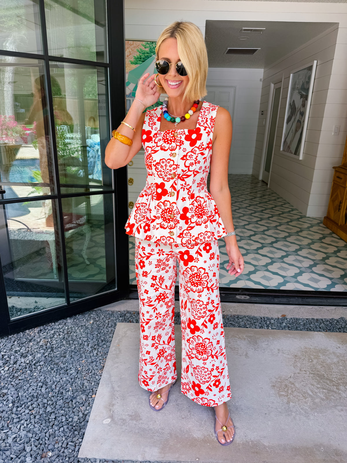 BEST IS YET TO COME FLORAL PEPLUM BUTTON UP TOP - RED