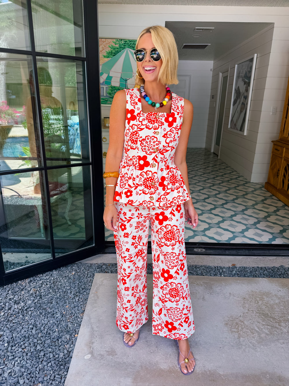 BEST IS YET TO COME FLORAL JEANS - RED