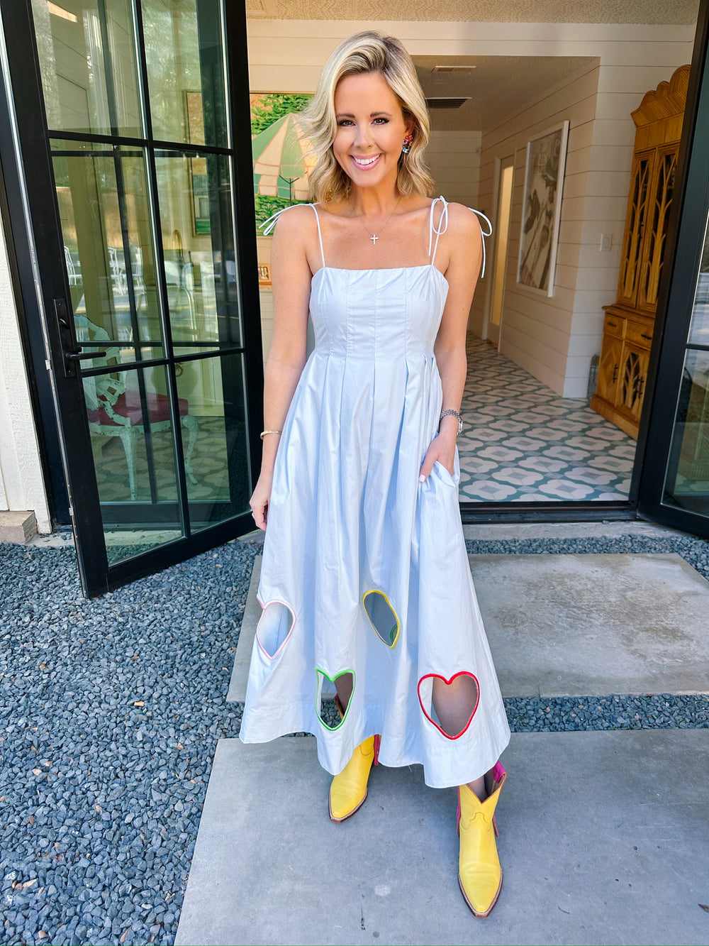 FILL MY HEART CUTOUT MIDI DRESS - BLUE