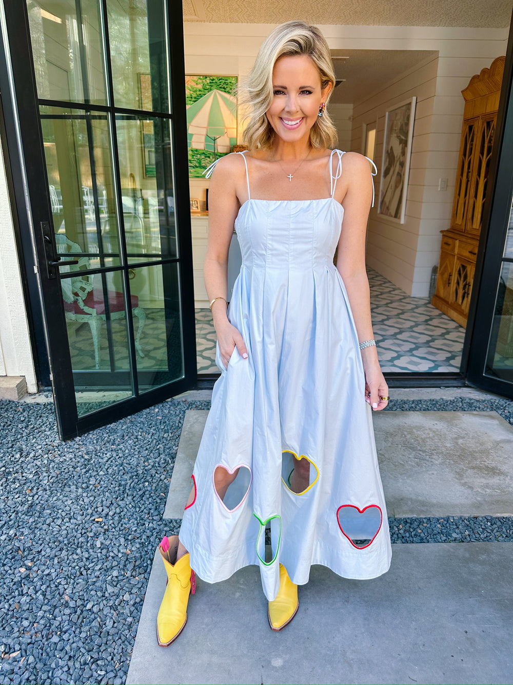 FILL MY HEART CUTOUT MIDI DRESS - BLUE