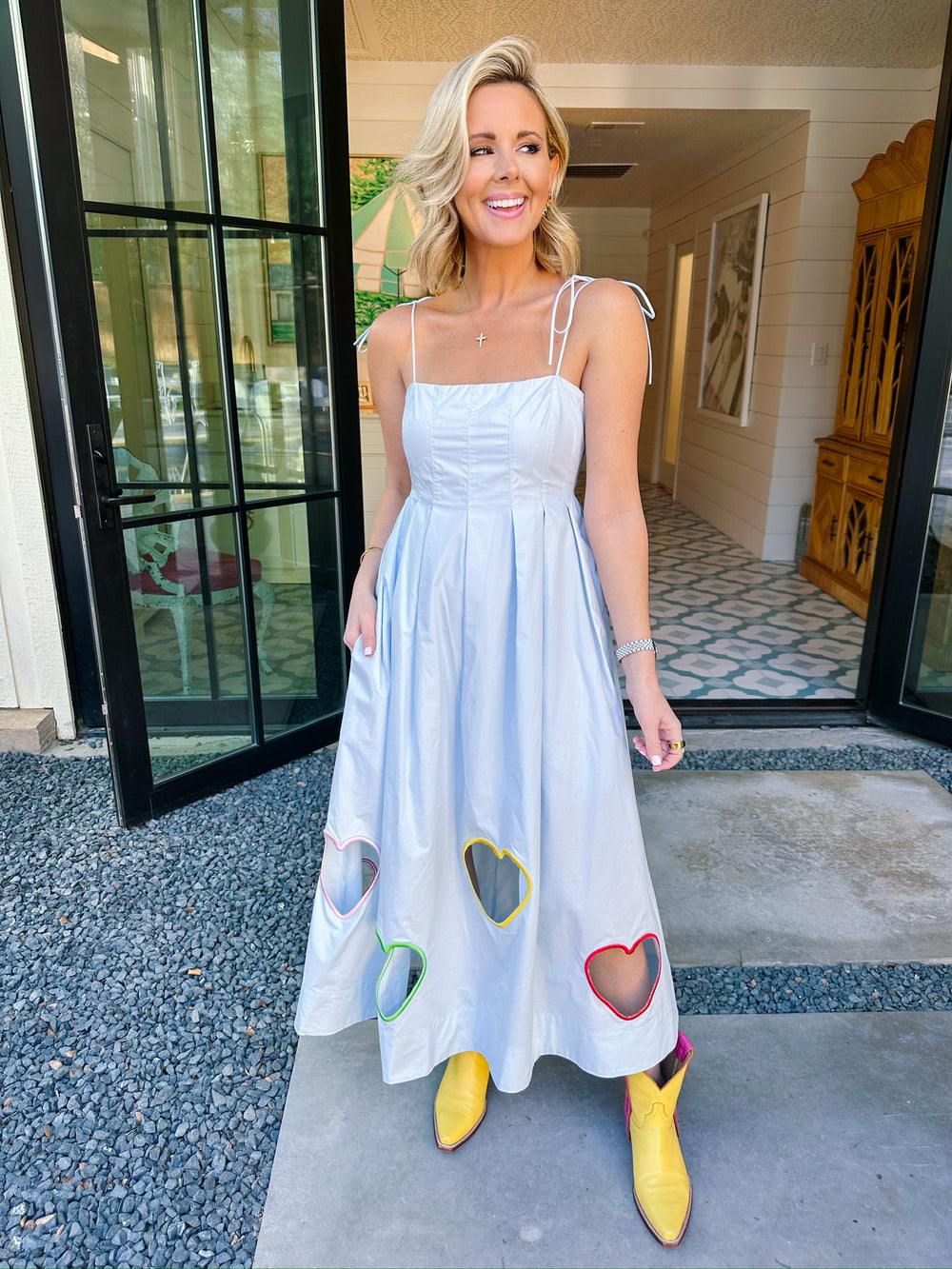 FILL MY HEART CUTOUT MIDI DRESS - BLUE