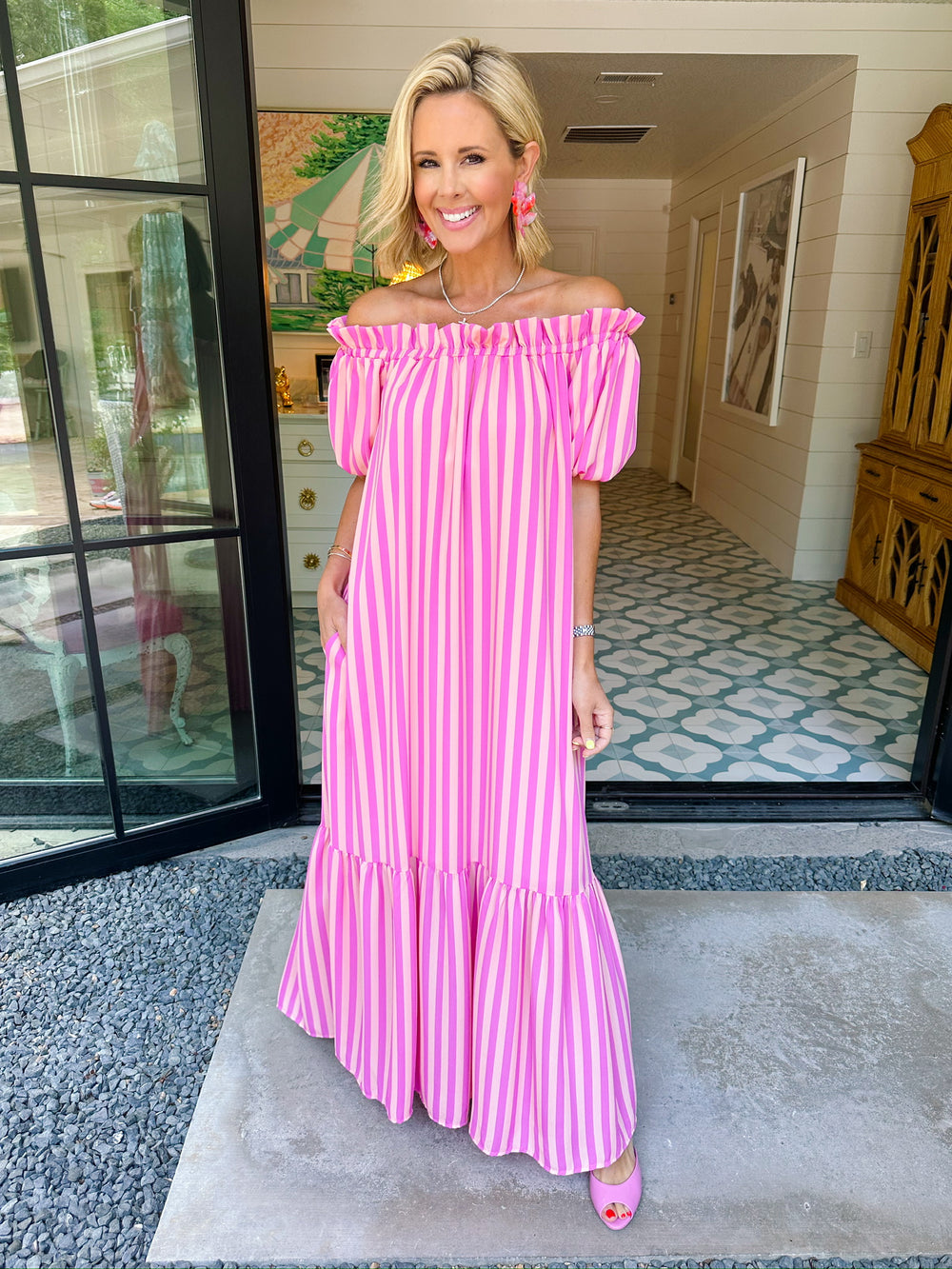 CLARISE STRIPE SANGRIA MAXI DRESS - PINK