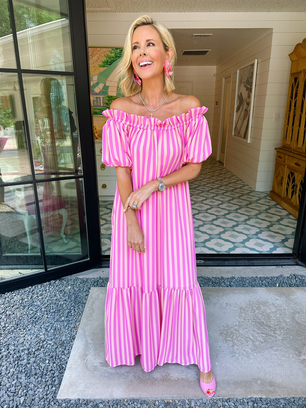 CLARISE STRIPE SANGRIA MAXI DRESS - PINK