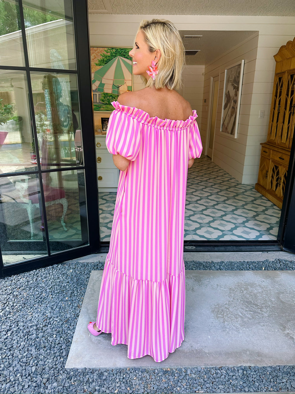 CLARISE STRIPE SANGRIA MAXI DRESS - PINK