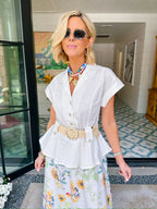 ELIZABETH BELTED FLORAL DRESS - CREAM