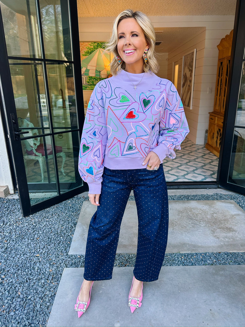 STAY ENTERTAINED RHINESTONE BARREL JEAN