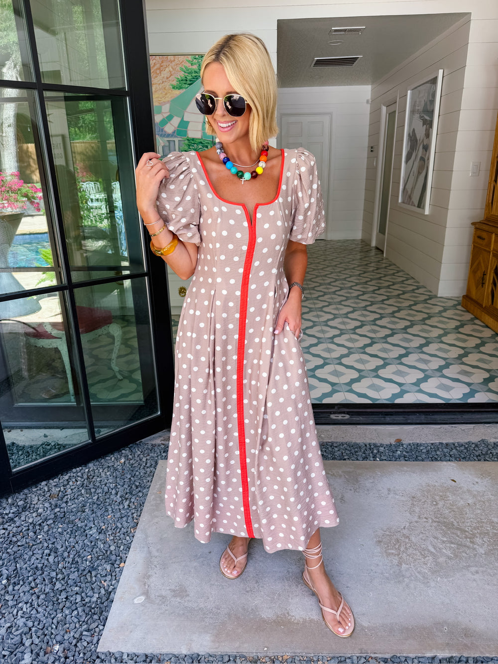CAMPBELL POLKA DOT PUFF SLEEVE MIDI DRESS