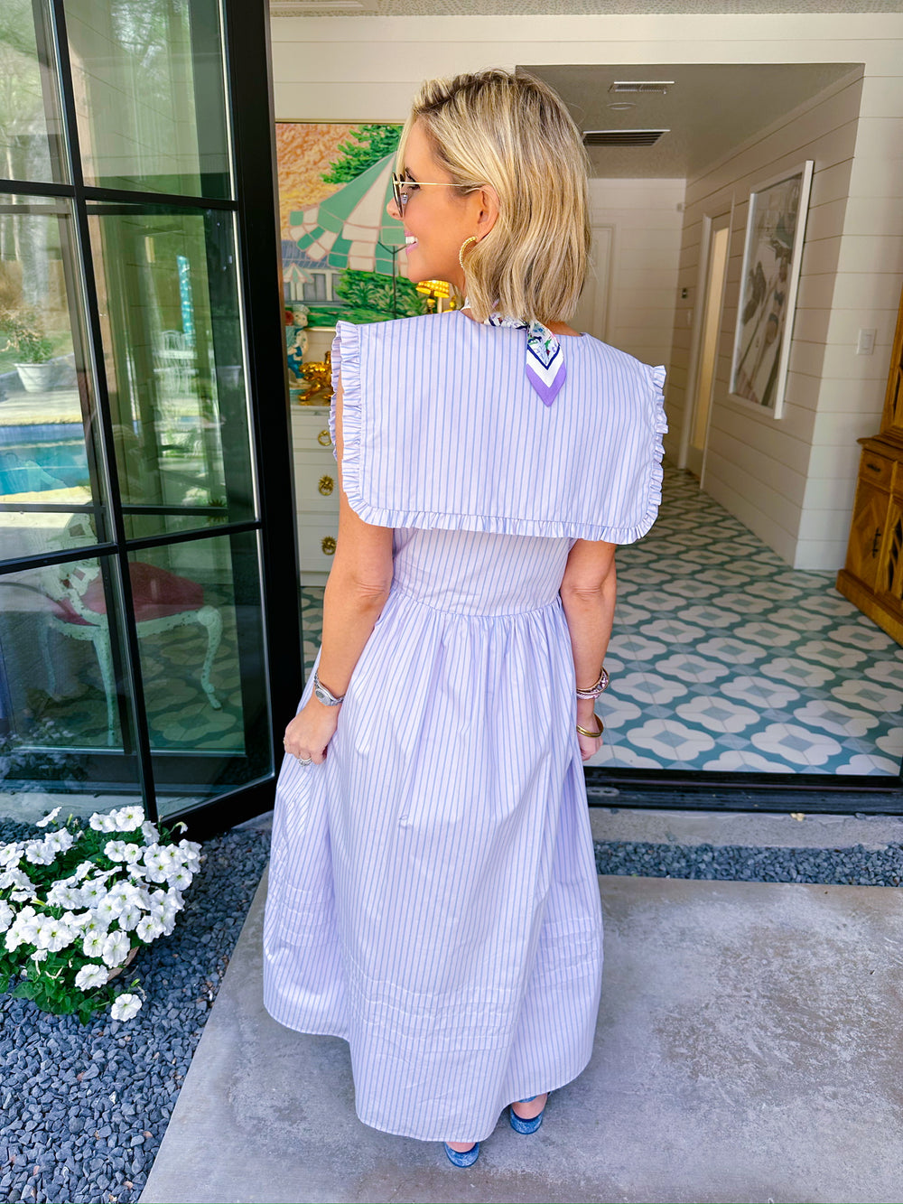 MORGAN STRIPE COLLAR MIDI DRESS - LAVENDER