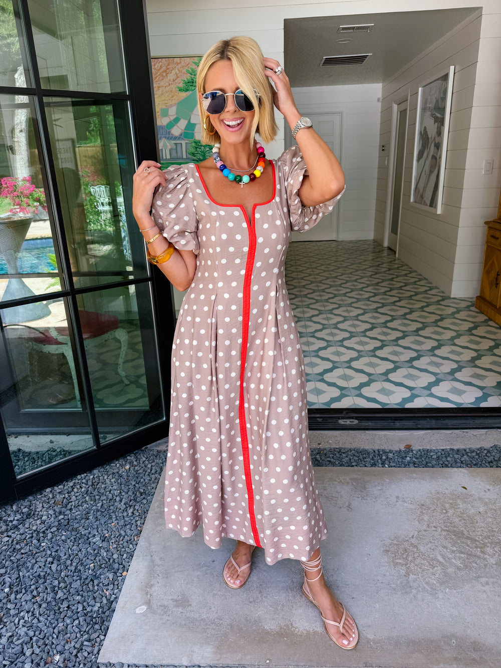 CAMPBELL POLKA DOT PUFF SLEEVE MIDI DRESS