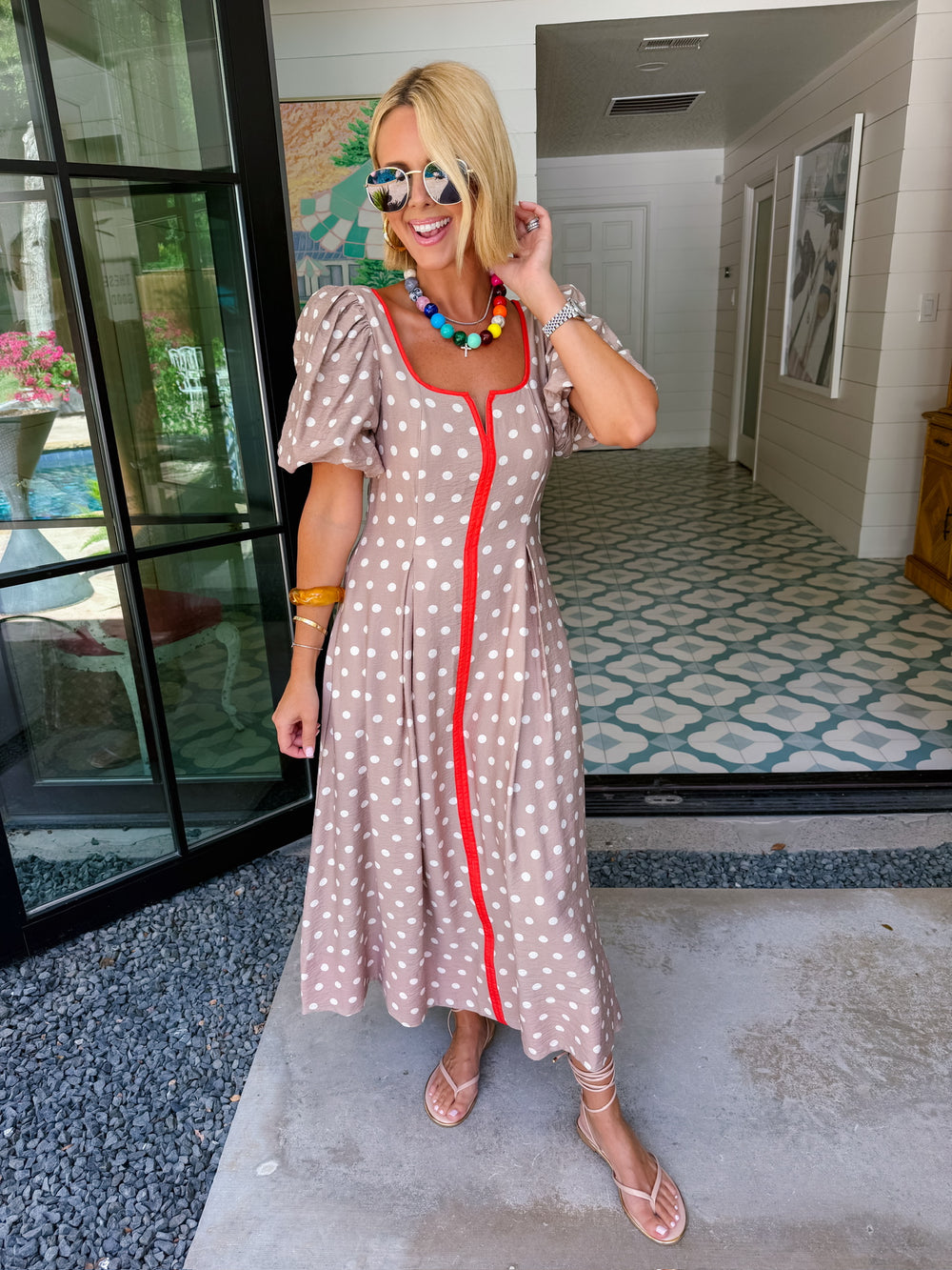 CAMPBELL POLKA DOT PUFF SLEEVE MIDI DRESS