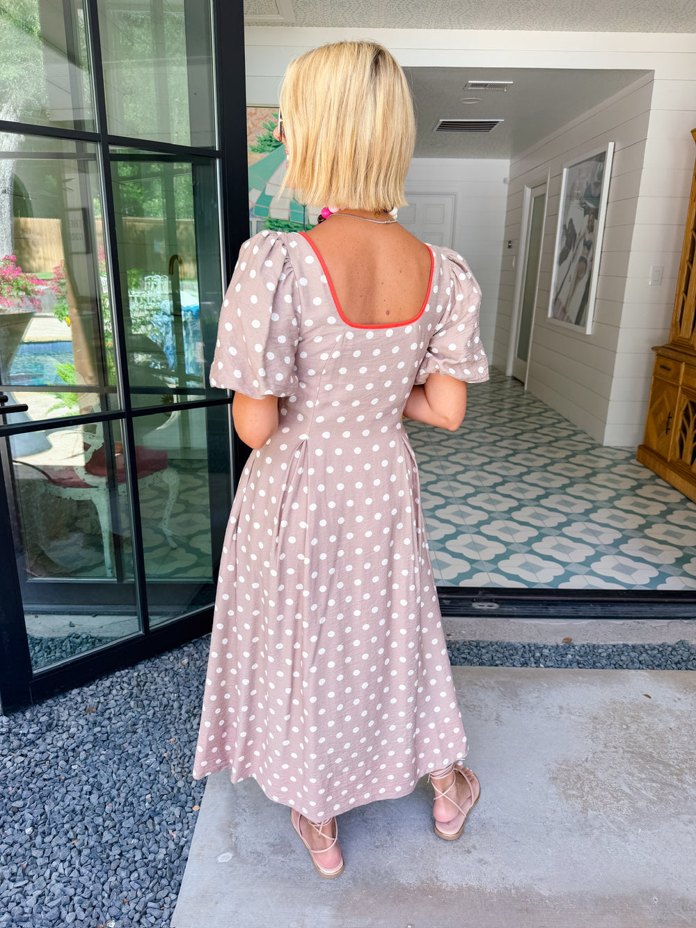 CAMPBELL POLKA DOT PUFF SLEEVE MIDI DRESS