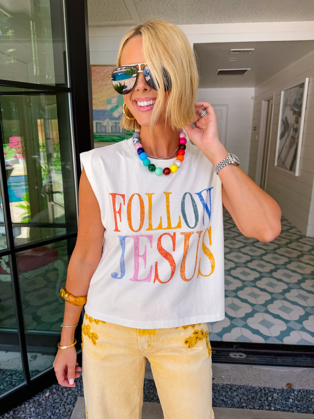 FOLLOW JESUS SKETCH MUSCLE TEE - IVORY