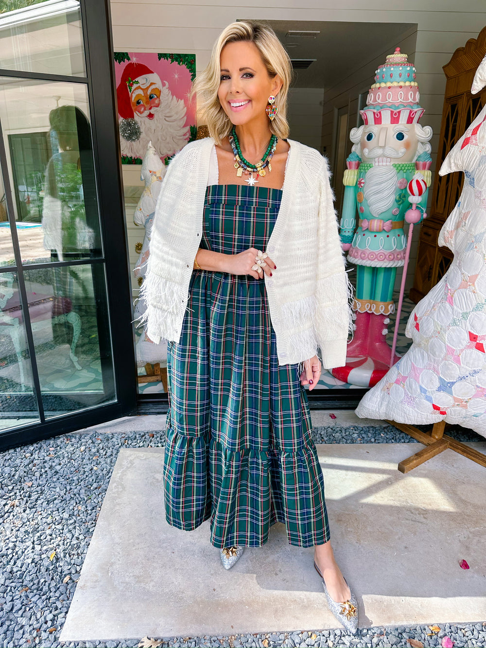 JUST FOR FUN FEATHER TRIM CARDIGAN - CREAM