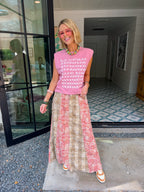 PUT THE PIECES TOGETHER CONTRAST PLAID MIDI SKIRT