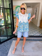 SECURE YOUR FATE RUFFLE SLEEVE LACE TOP - BLUE