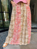 PUT THE PIECES TOGETHER CONTRAST PLAID MIDI SKIRT