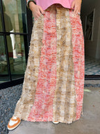 PUT THE PIECES TOGETHER CONTRAST PLAID MIDI SKIRT