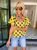 MAKE IT COUNT POLKA DOT TOP - GREEN/NAVY