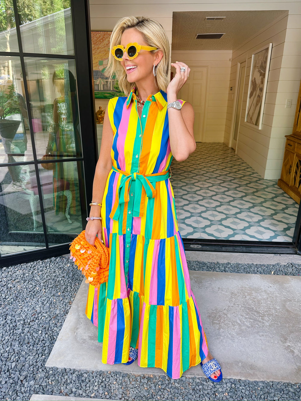 SHE KNOWS BEST STRIPE MIDI DRESS - MULTI