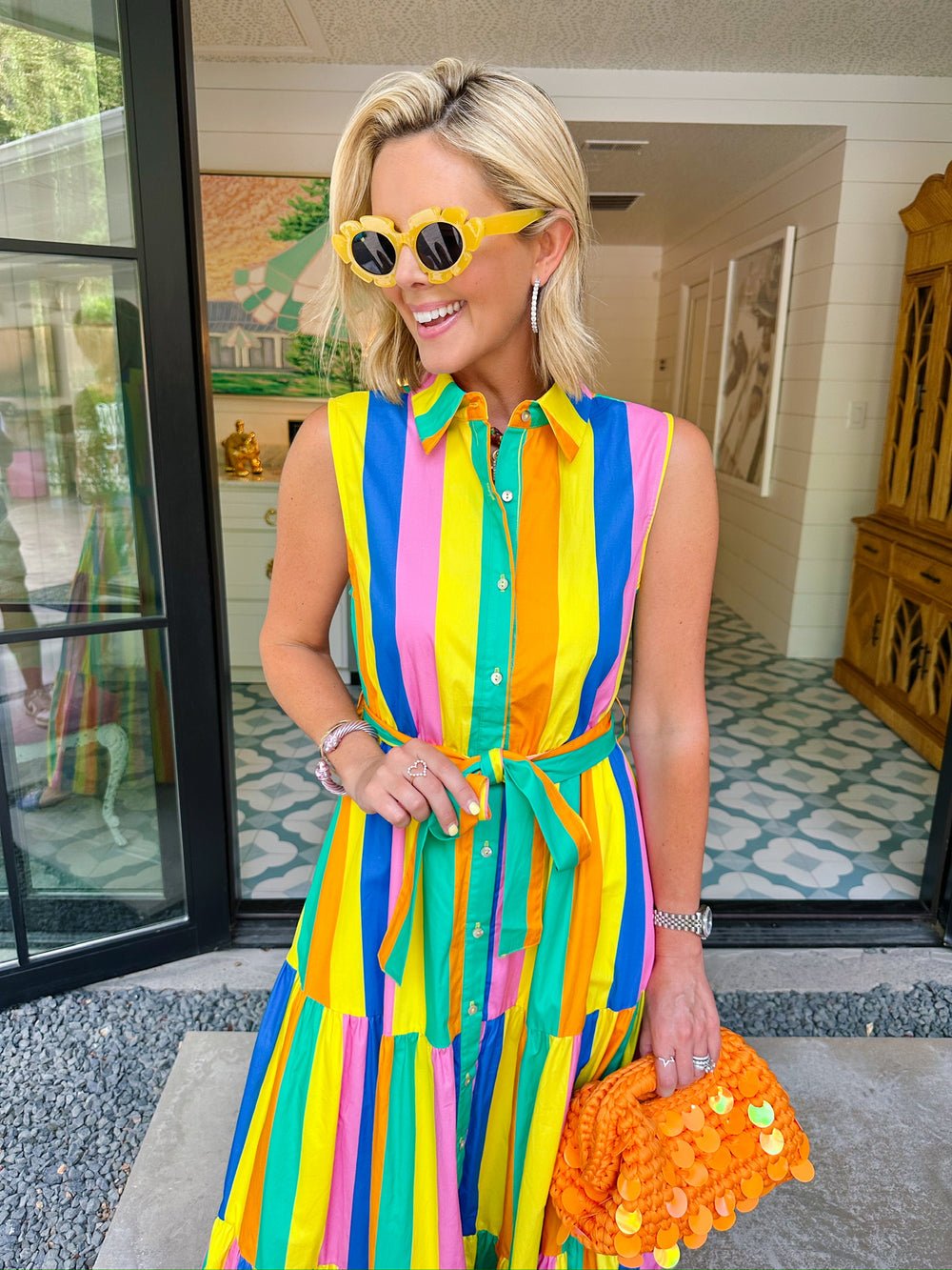 SHE KNOWS BEST STRIPE MIDI DRESS - MULTI