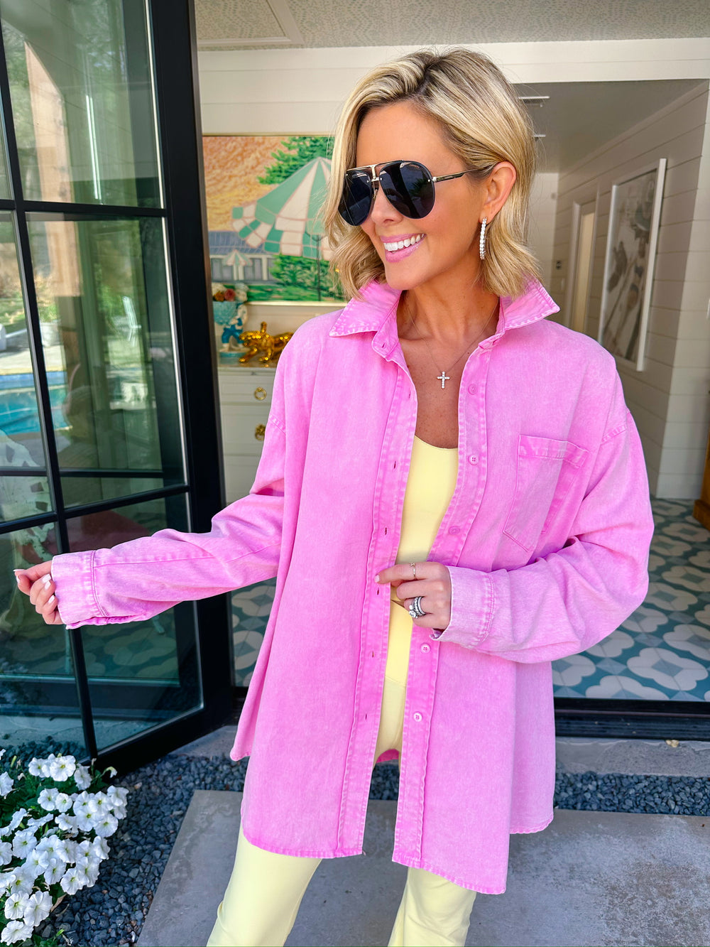 SAM BUTTON UP OVERSIZED SHIRT - PINK