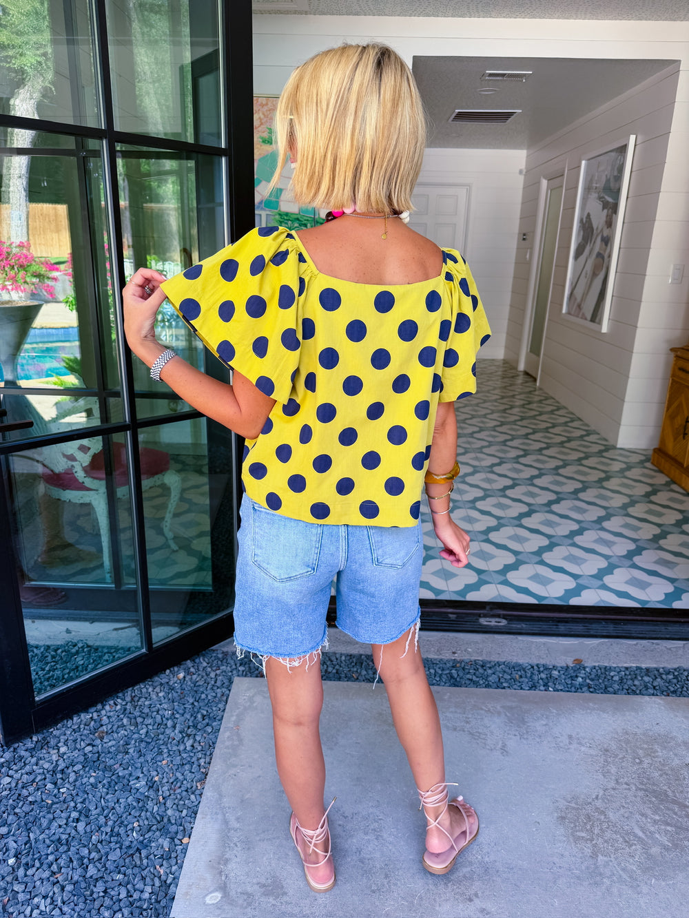 MAKE IT COUNT POLKA DOT TOP - GREEN/NAVY