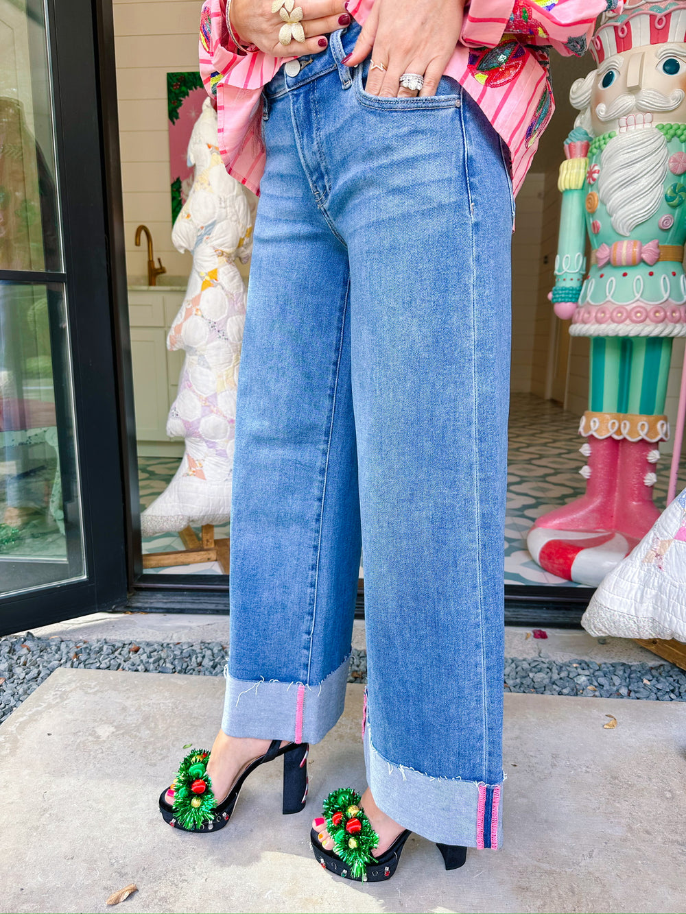 MARGARET MID RISE WIDE LEG CUFF JEANS