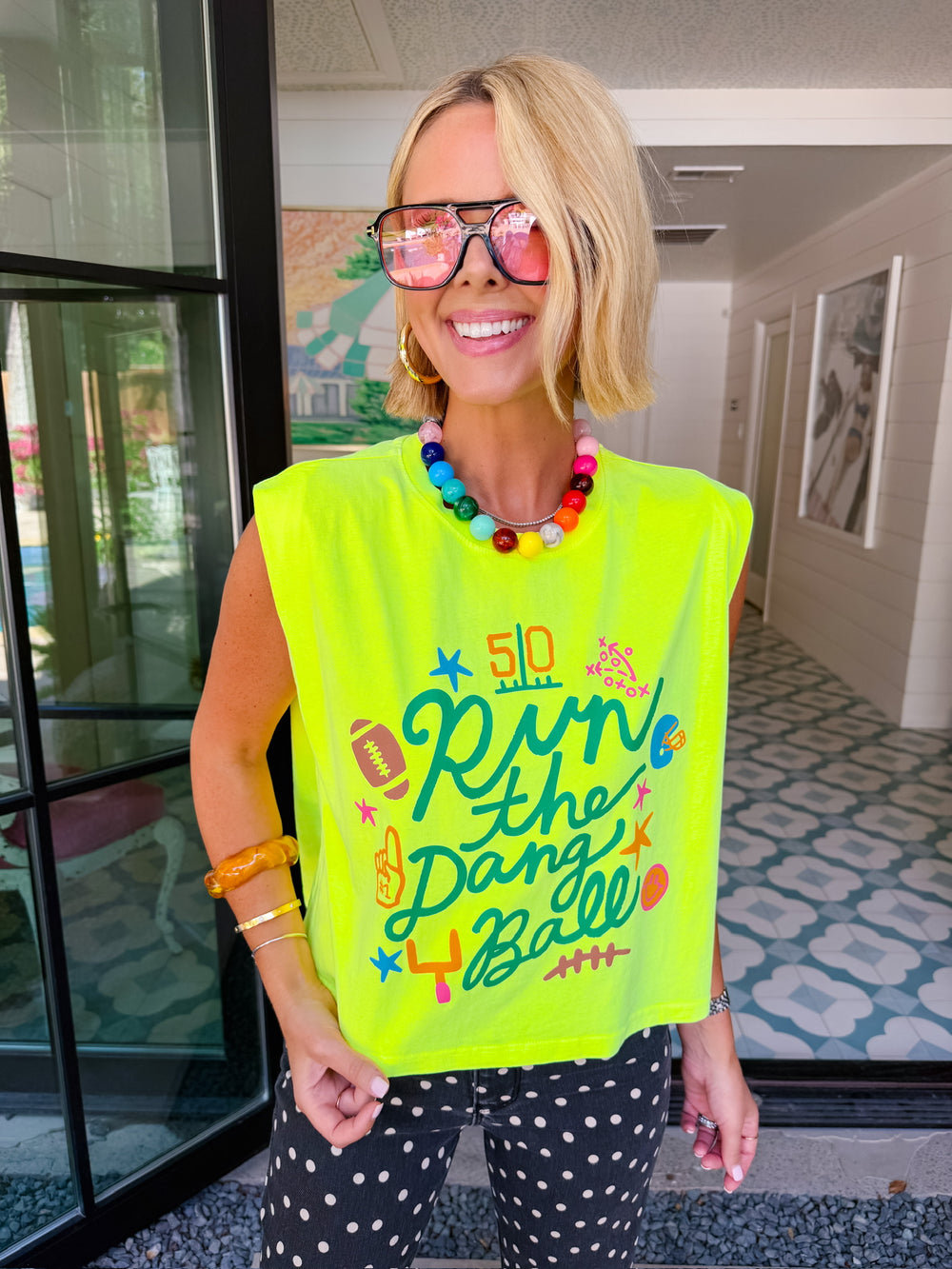 RUN THE DANG BALL MUSCLE TEE - NEON YELLOW