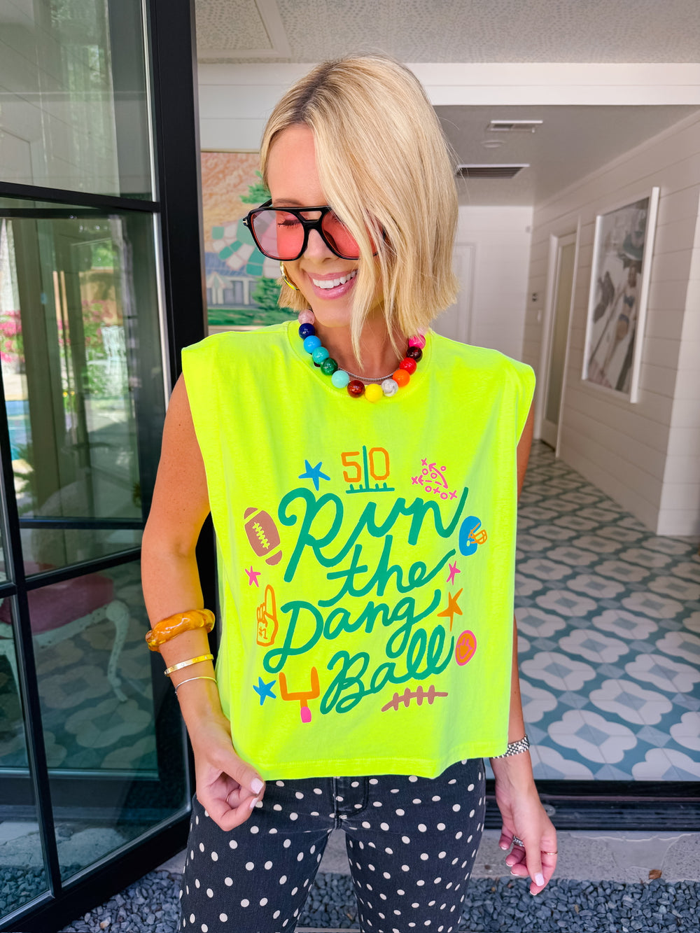 RUN THE DANG BALL MUSCLE TEE - NEON YELLOW