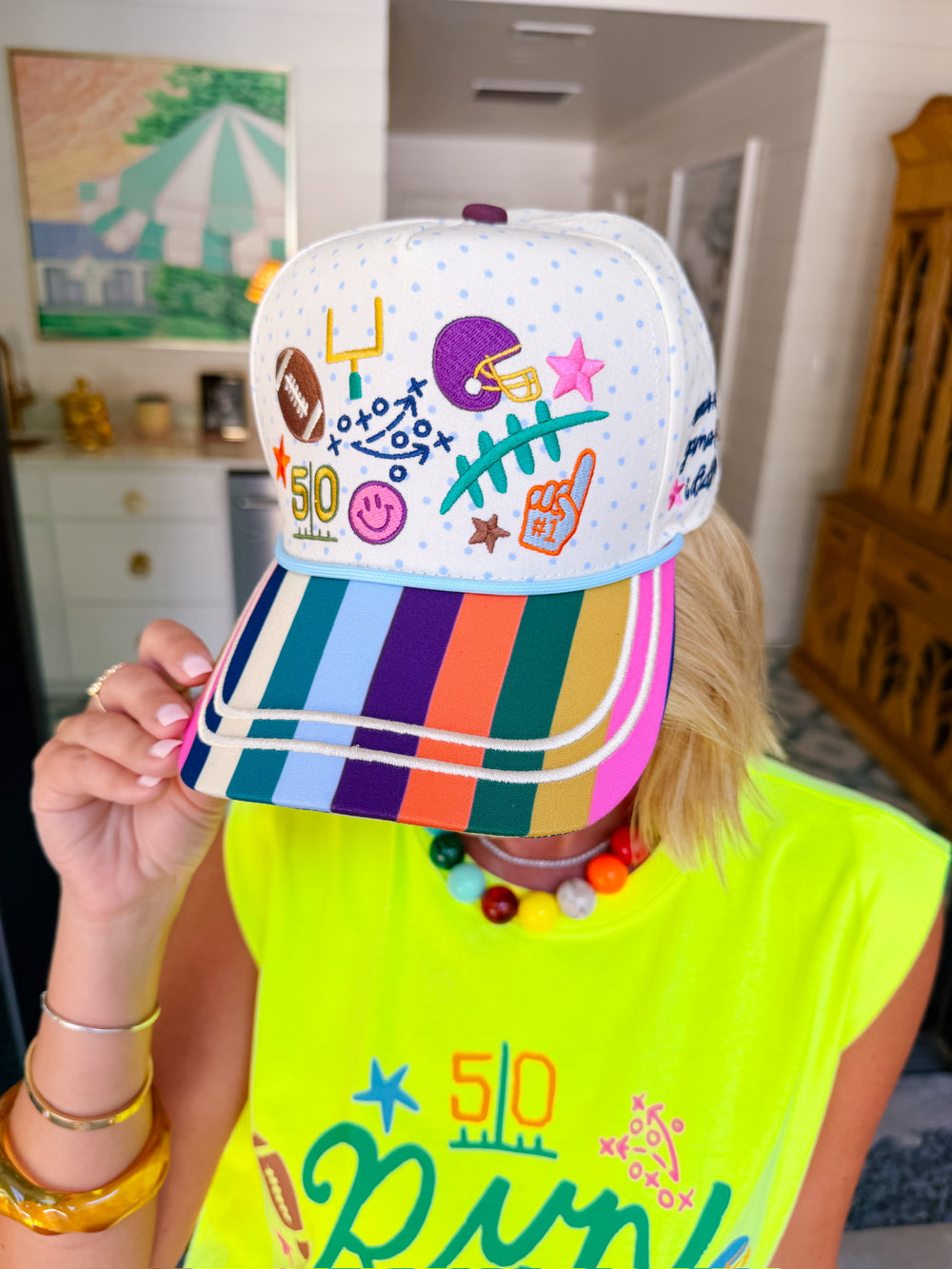 GAME DAY DOODLES FOOTBALL PATTERN PLAY CANVAS TRUCKER HAT