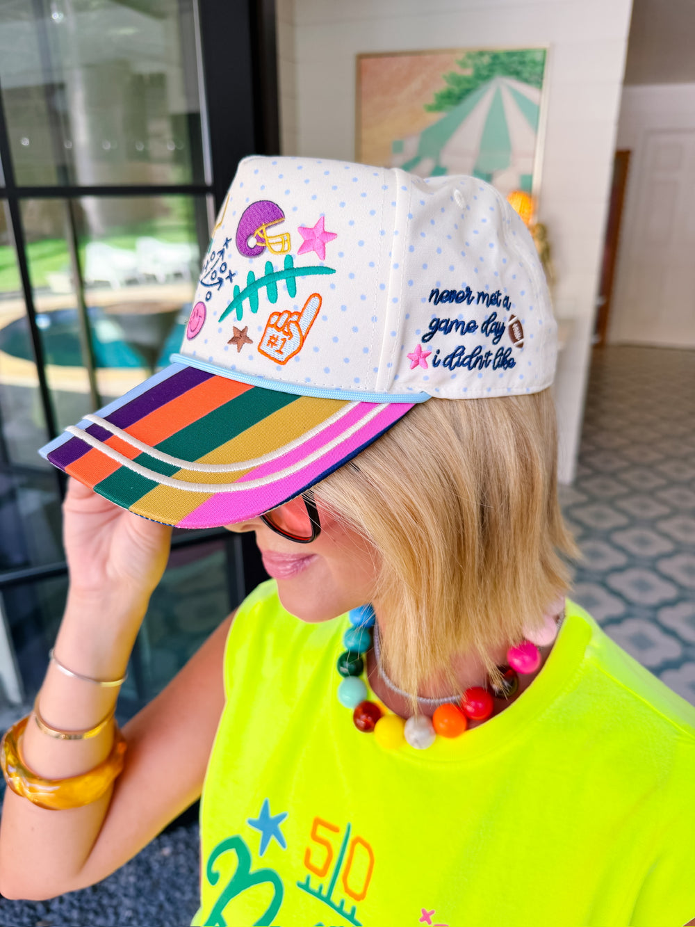 GAME DAY DOODLES FOOTBALL PATTERN PLAY CANVAS TRUCKER HAT