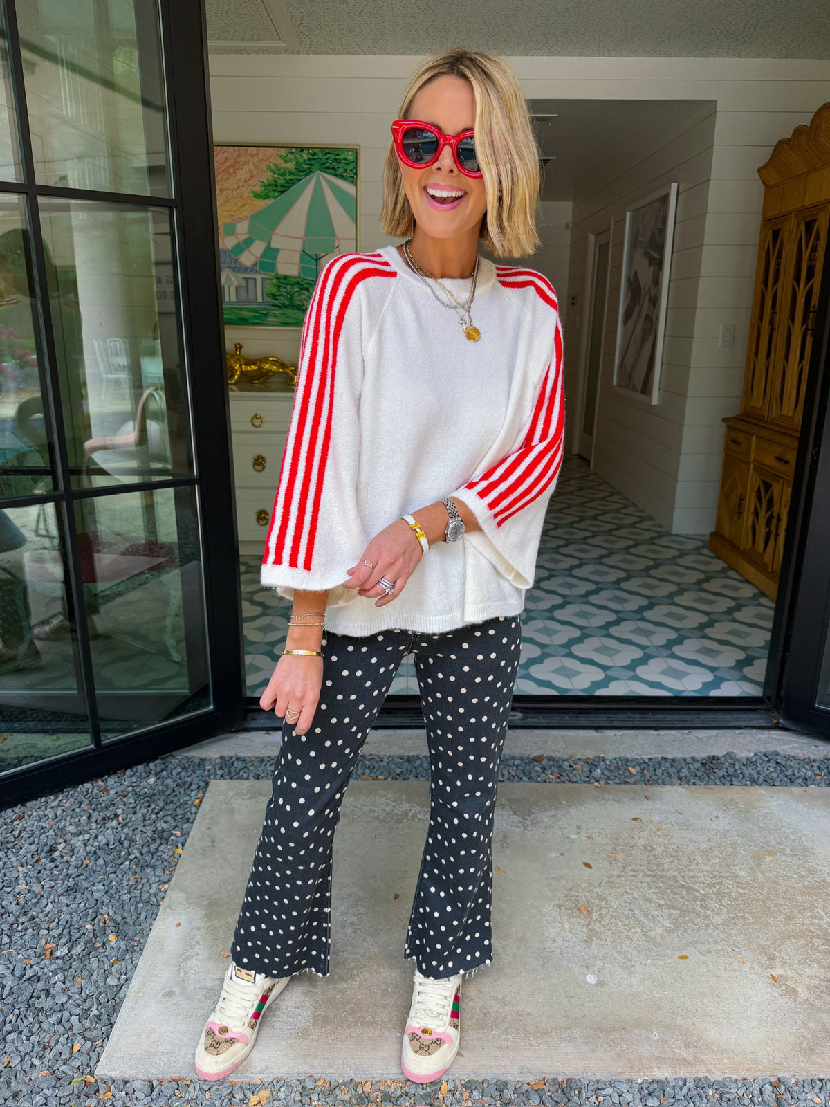TAKE IT IN CONTRAST STRIPE SWEATER - IVORY