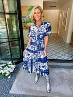 STAMPEDE AT MIDNIGHT BANDANA MIDI DRESS - NAVY