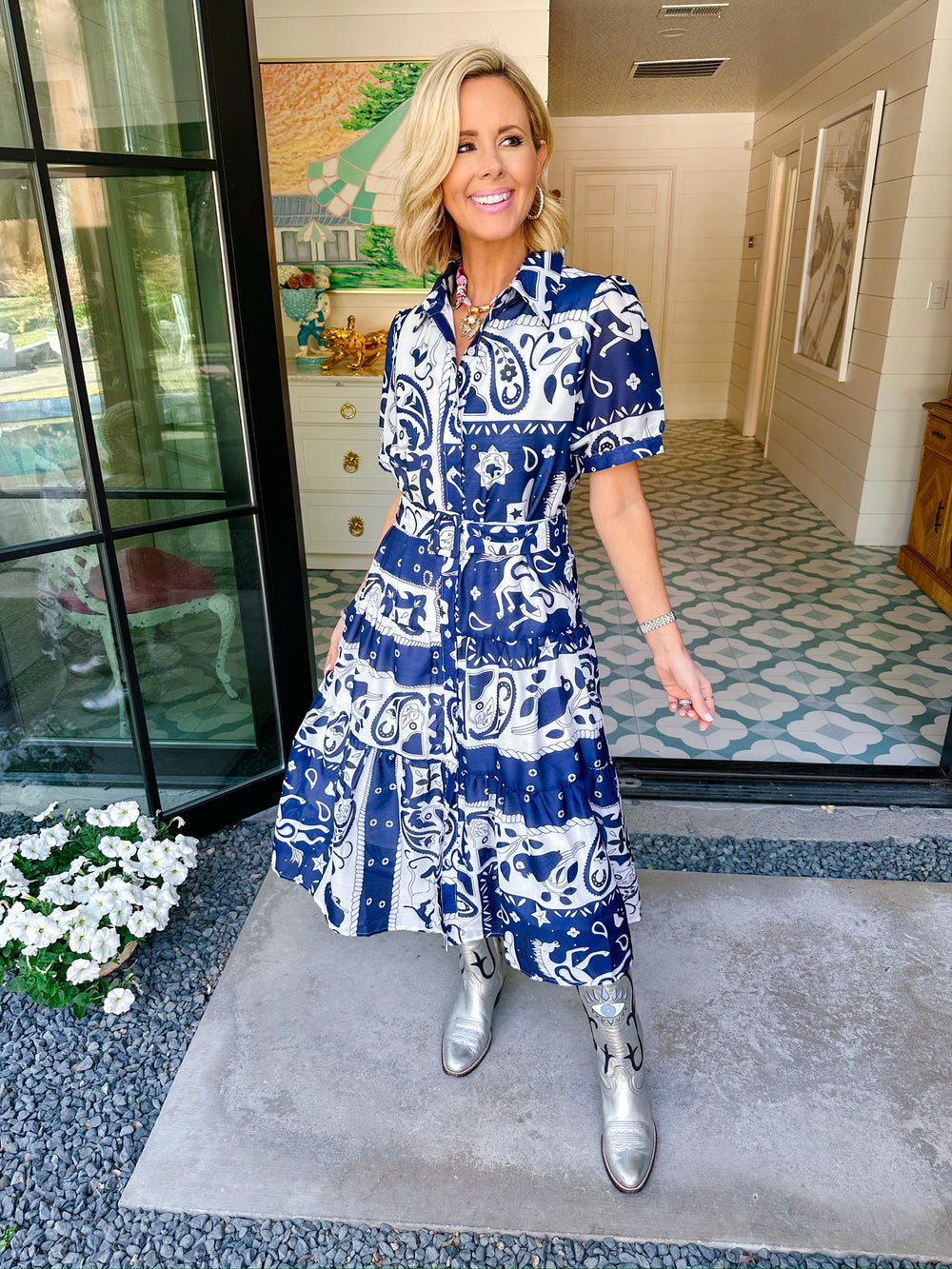 STAMPEDE AT MIDNIGHT BANDANA MIDI DRESS - NAVY