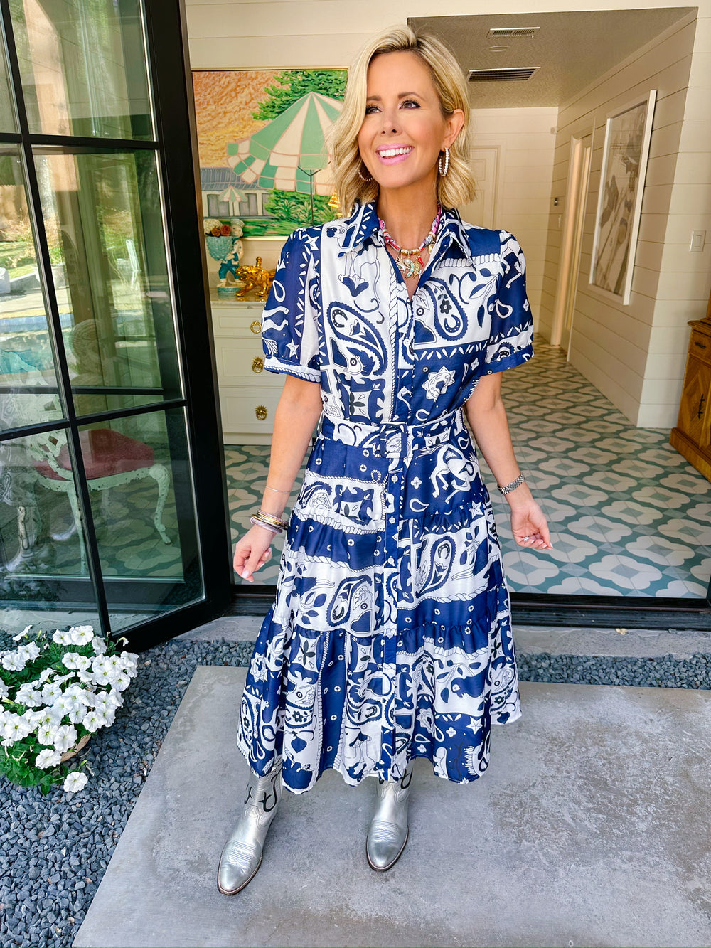 STAMPEDE AT MIDNIGHT BANDANA MIDI DRESS - NAVY