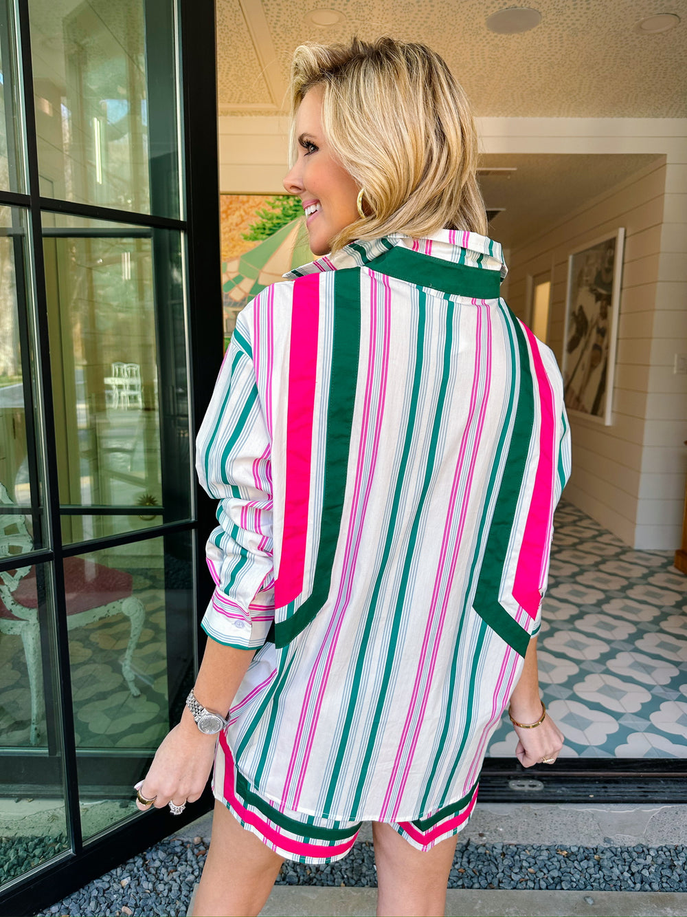 MAYCI STRIPE SHORT SET - PINK/GREEN