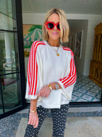 TAKE IT IN CONTRAST STRIPE SWEATER - IVORY