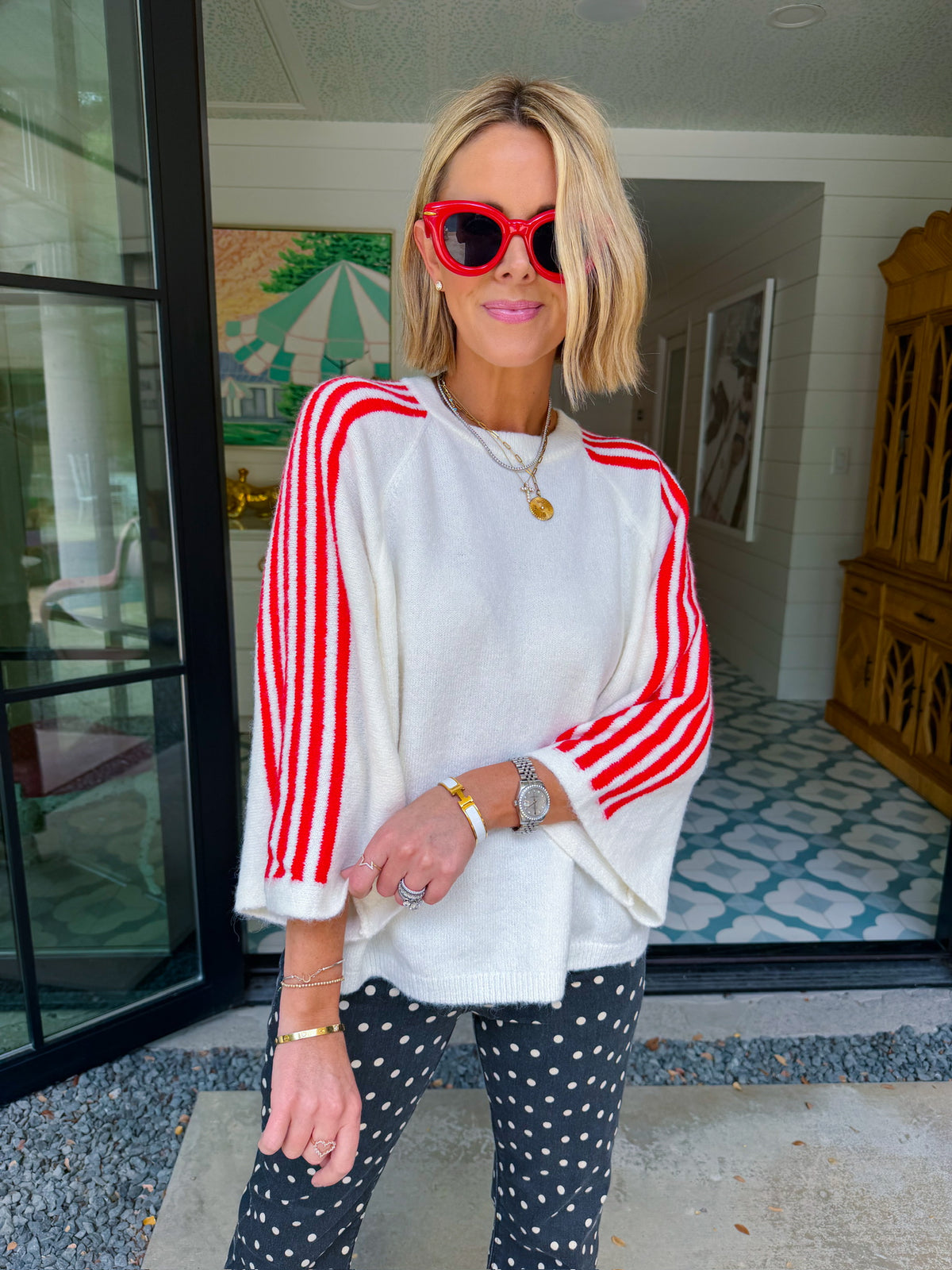 TAKE IT IN CONTRAST STRIPE SWEATER - IVORY