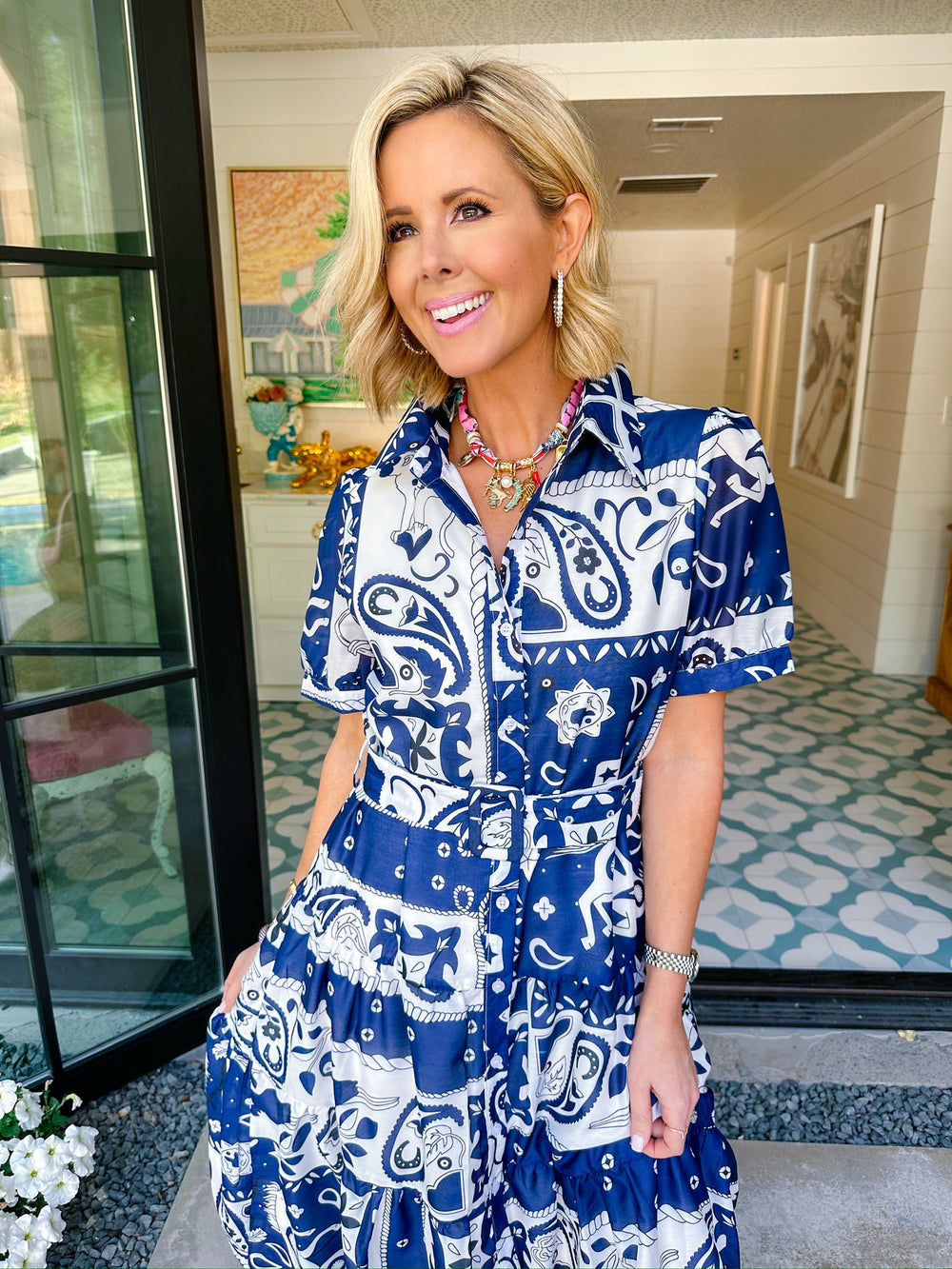 STAMPEDE AT MIDNIGHT BANDANA MIDI DRESS - NAVY