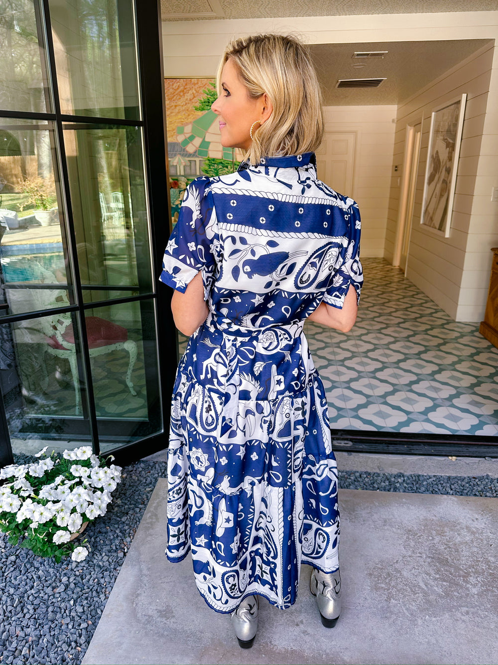 STAMPEDE AT MIDNIGHT BANDANA MIDI DRESS - NAVY