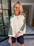 TAKE IT IN CONTRAST STRIPE SWEATER - BUTTER