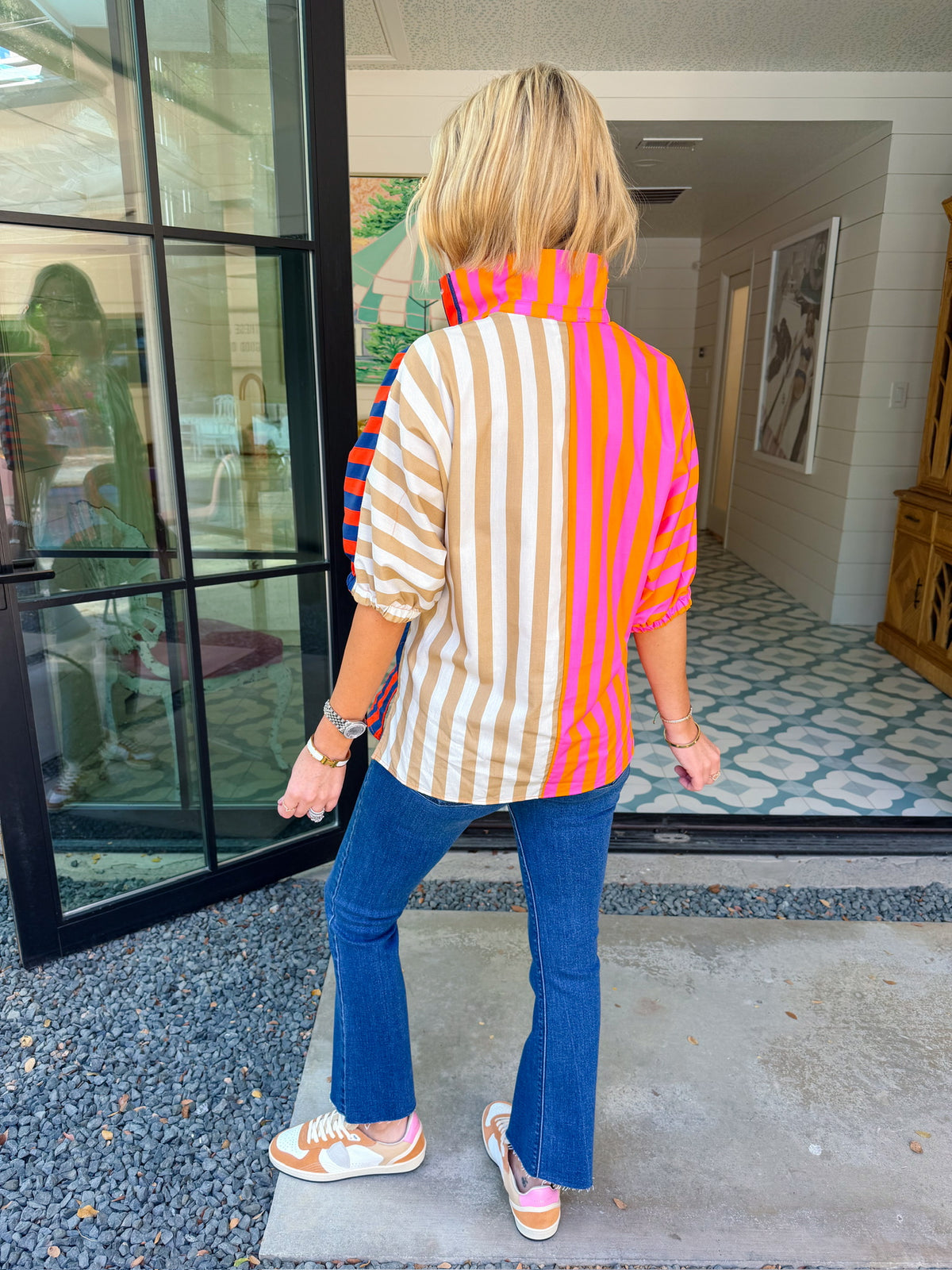 SLOAN STRIPE COLORBLOCK TOP - GREEN/RED/PINK
